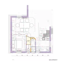 plan meublé version site parentale avec porte inclinée en agrandissant la chambre aux dimensions actuelles