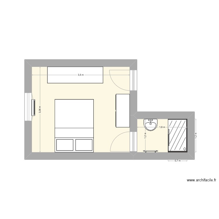 VAD HG. Plan de 2 pièces et 13 m2