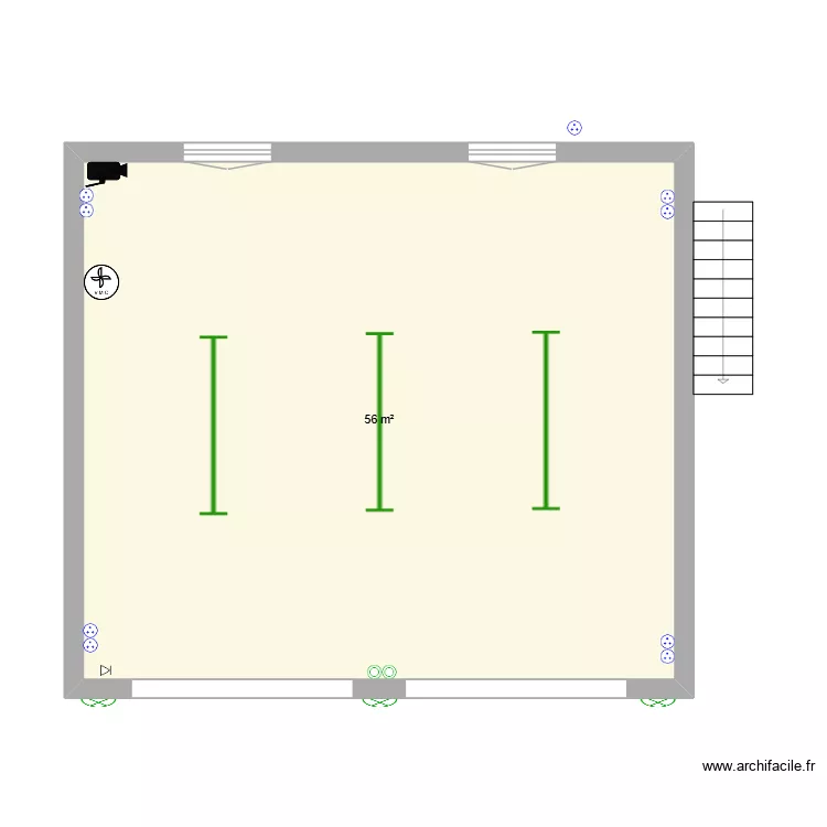 Garage. Plan de 1  et 56 m²