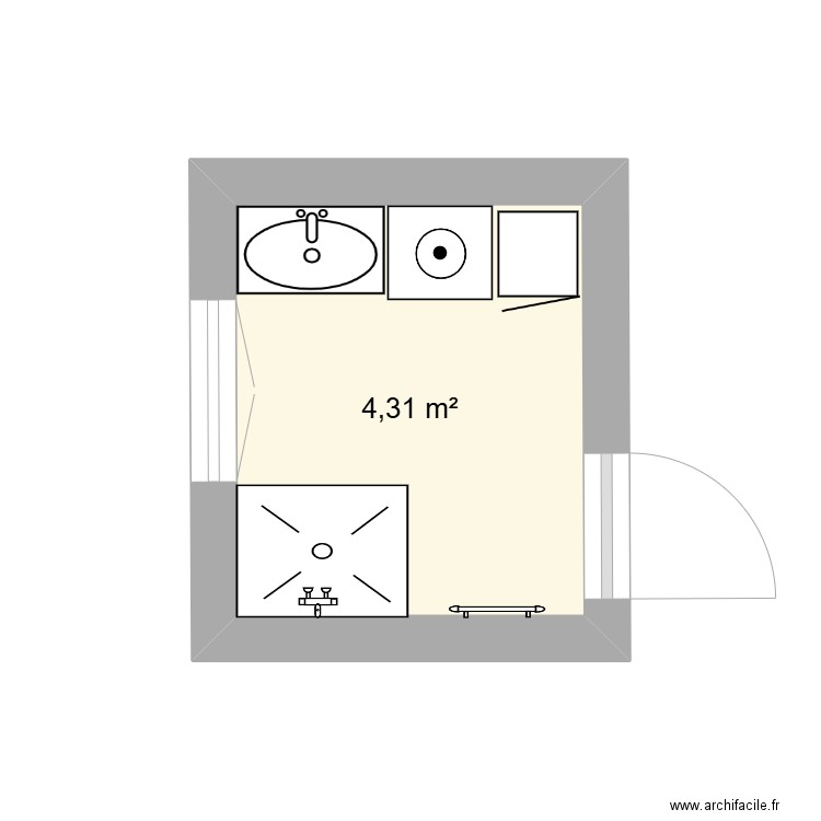 salle de bain actuelle. Plan de 1 pièce et 4 m2
