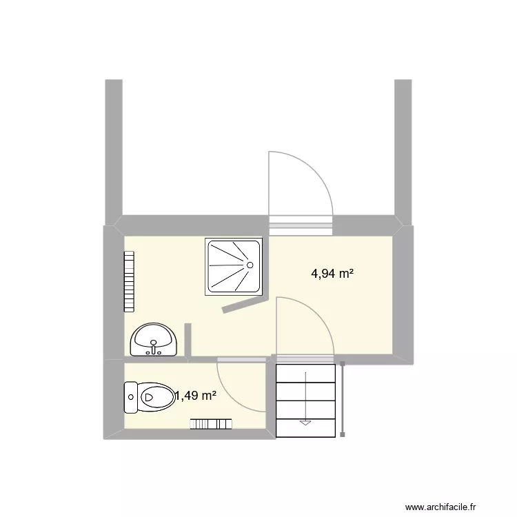Salle de Bain Patrick. Plan de 2 Pièces et 6 m²