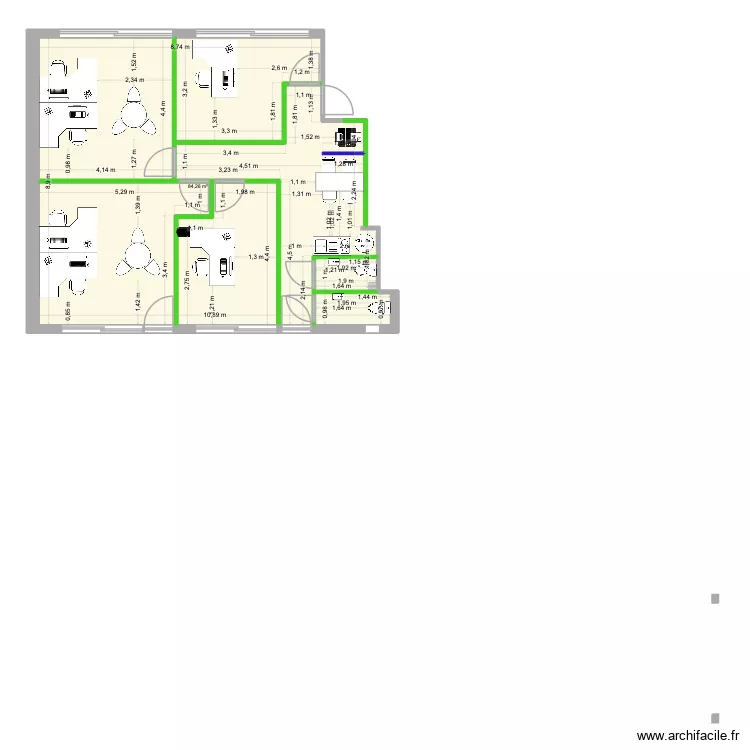 Bureau Guist\'Hau 2WC. Plan de 1  et 84 m²