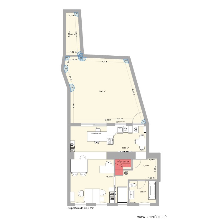 Maison Saultain chambre. Plan de 6 pièces et 87 m2