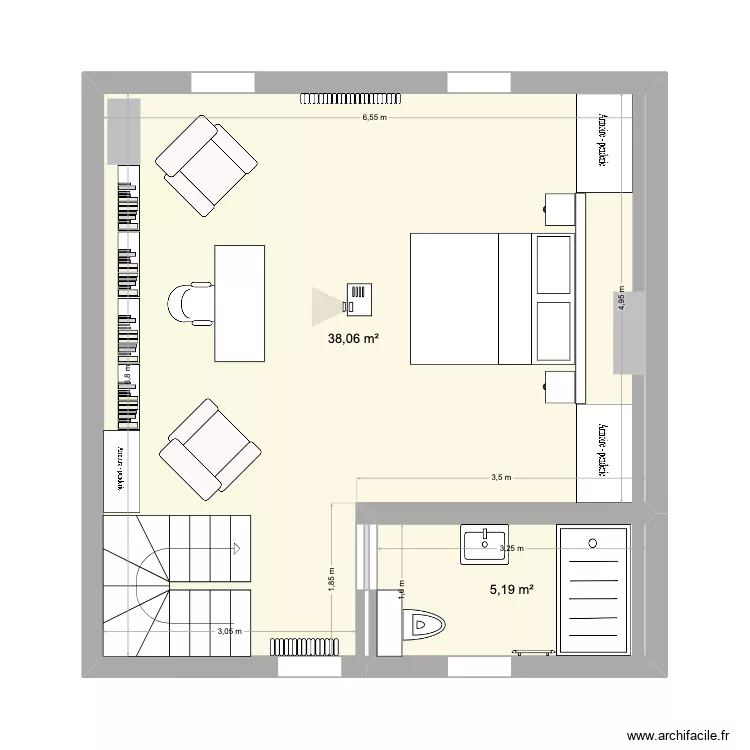 Chaumont grenier 2. Plan de 2  et 43 m²