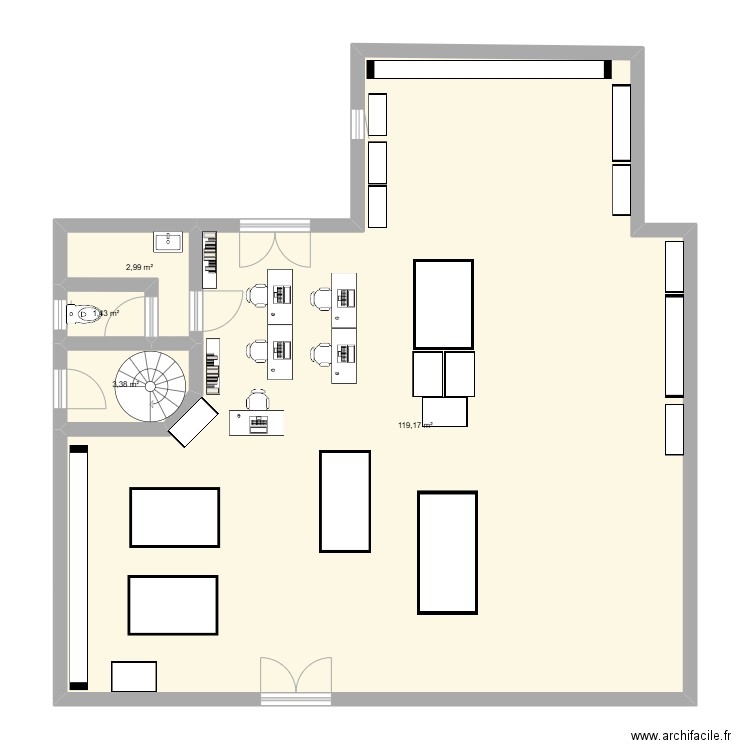Librairie Gréfine V.1. Plan de 4 pièces et 127 m2