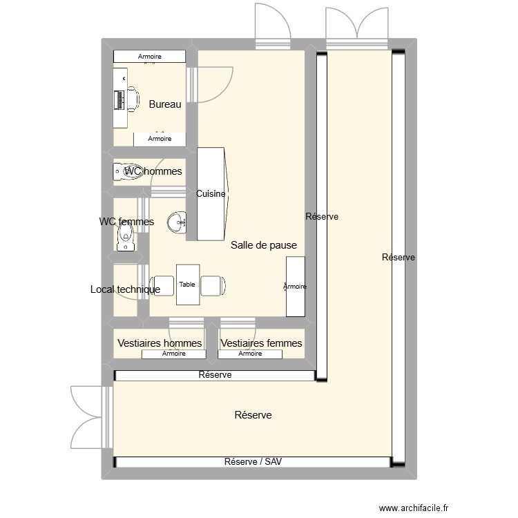 réserve bureau salle de pause la grande récré. Plan de 8 pièces et 55 m2