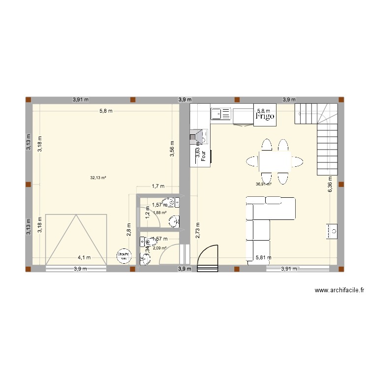rdc sechoir 2. Plan de 3 pièces et 76 m2