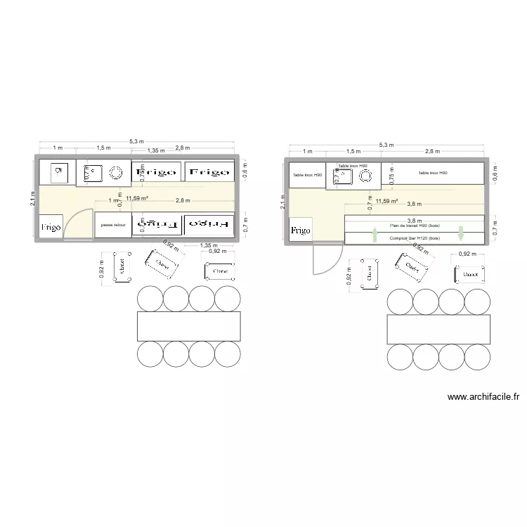 Plan office Alice .3 mobilier. Plan de 2  et 23 m²