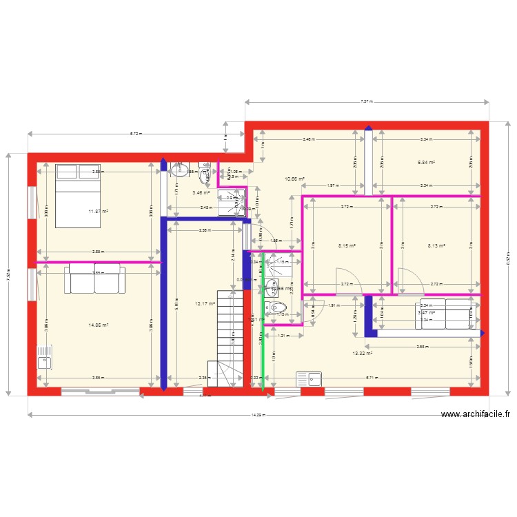 LA BOUVERIE RDC RDJ PROJET. Plan de 19 pièces et 183 m2