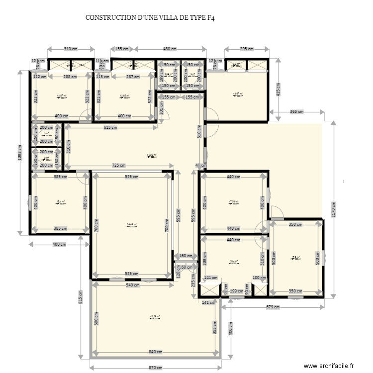 PROJET D'UNE VILLA F4. Plan de 20 pièces et 281 m2