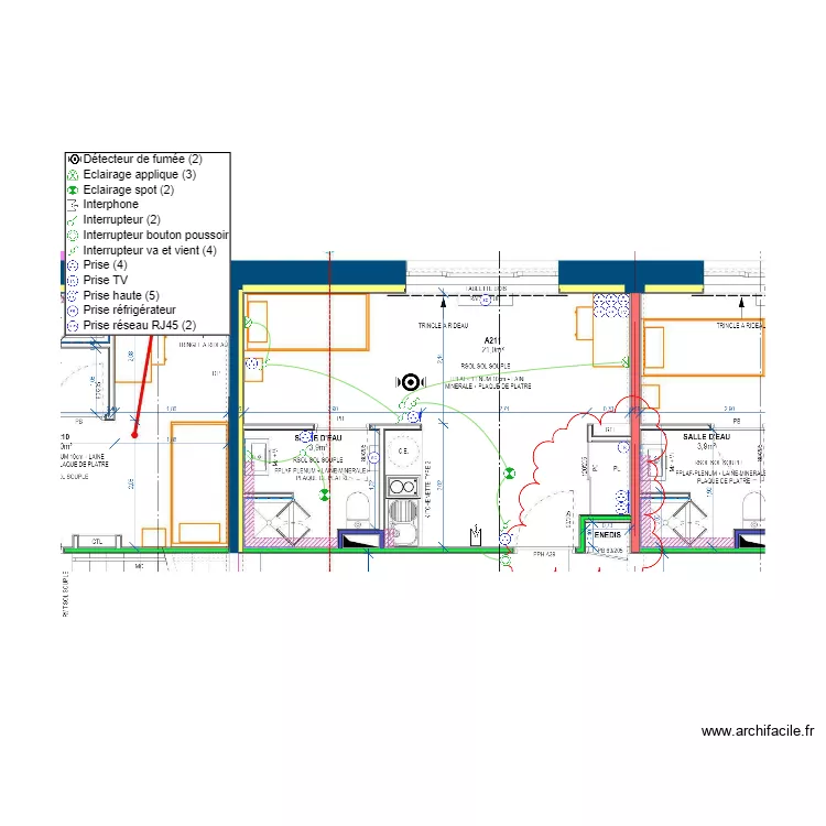 Implantation &eacute;lectrique CIRON R+2 A211. Plan de 
