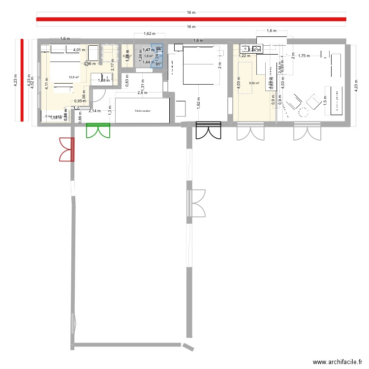 Drag. Plan de 4 pièces et 24 m2