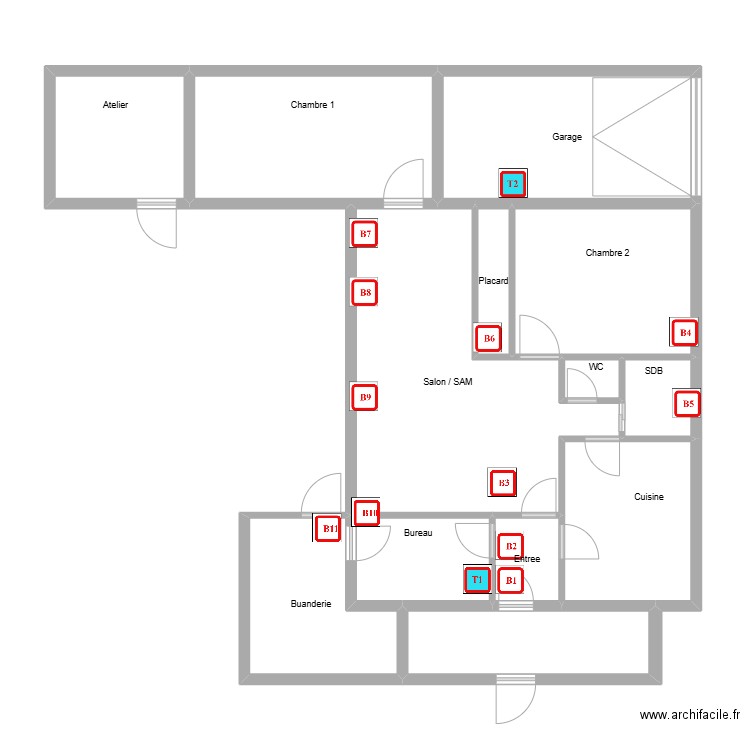 lefrique. Plan de 13 pièces et 97 m2