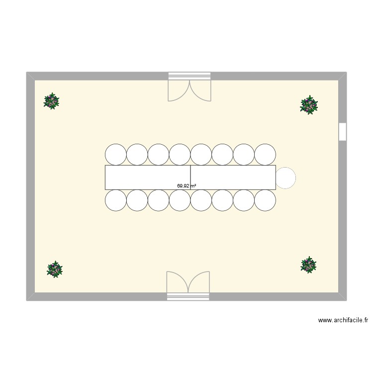 plan séminaire 17 personnes. Plan de 1 pièce et 70 m2