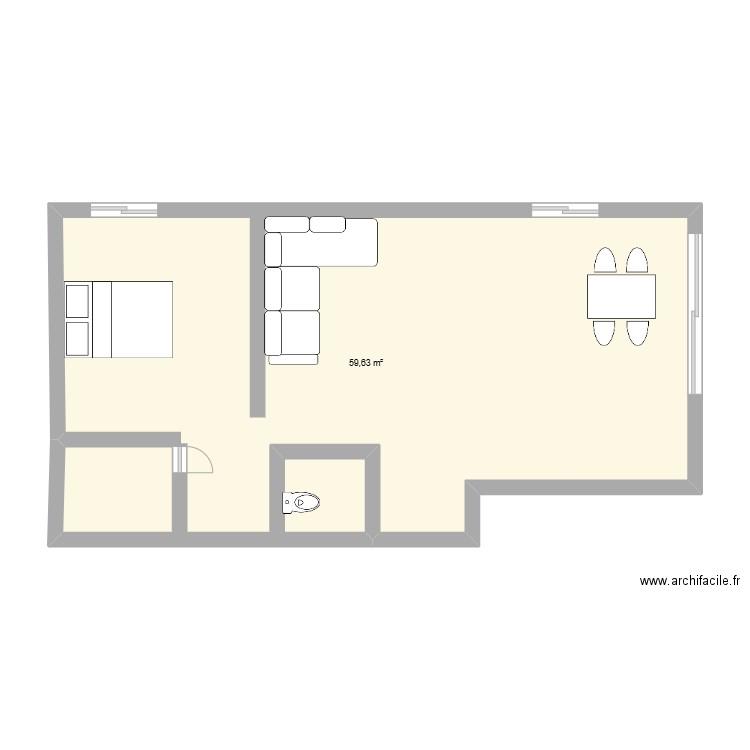 appart bruges. Plan de 1 pièce et 60 m2
