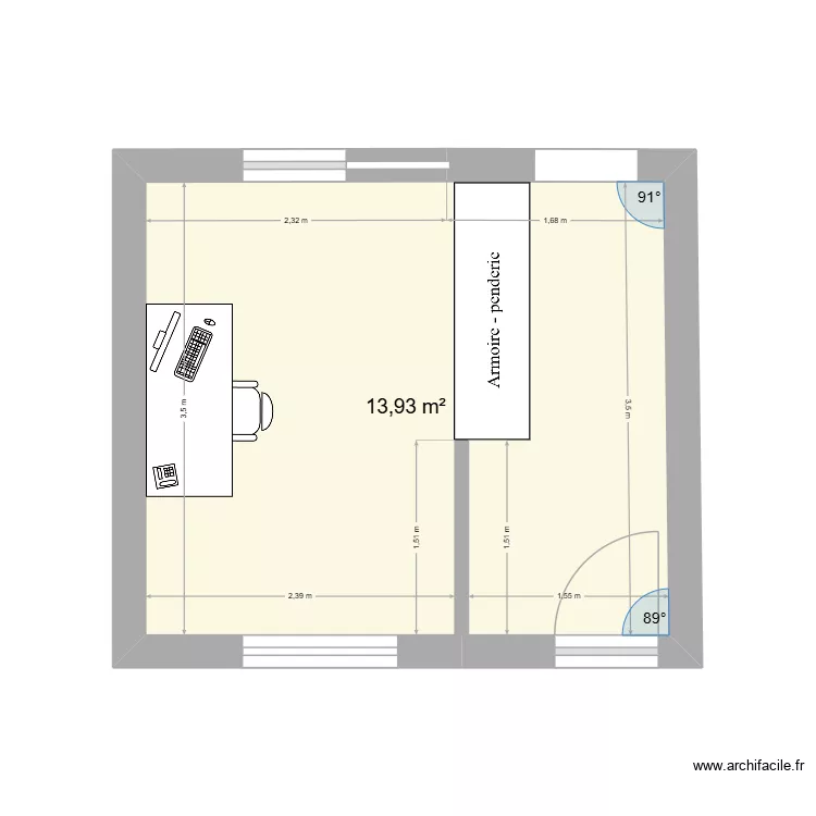 Extension. Plan de 1  et 14 m²