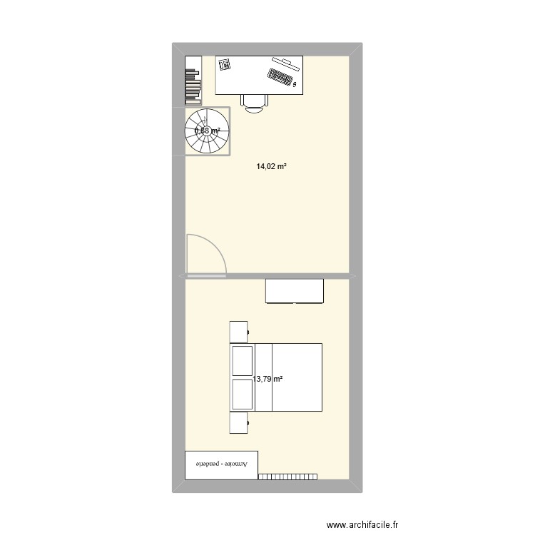2 etage. Plan de 3 pièces et 29 m2