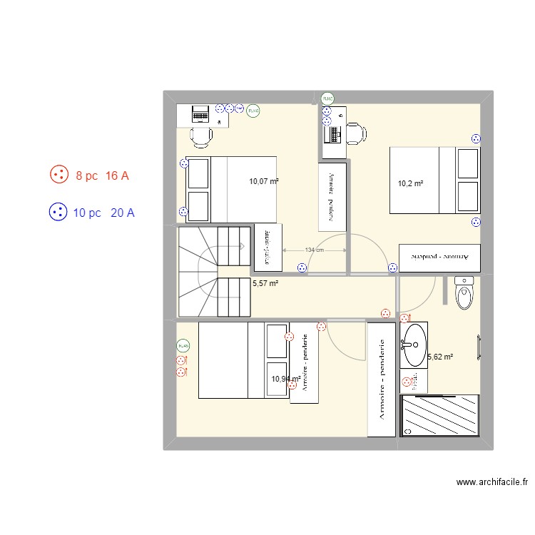 estelle 1er etage prise. Plan de 5 pièces et 42 m2