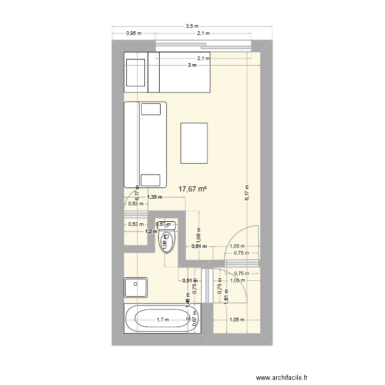 netter2. Plan de 1 pièce et 18 m2