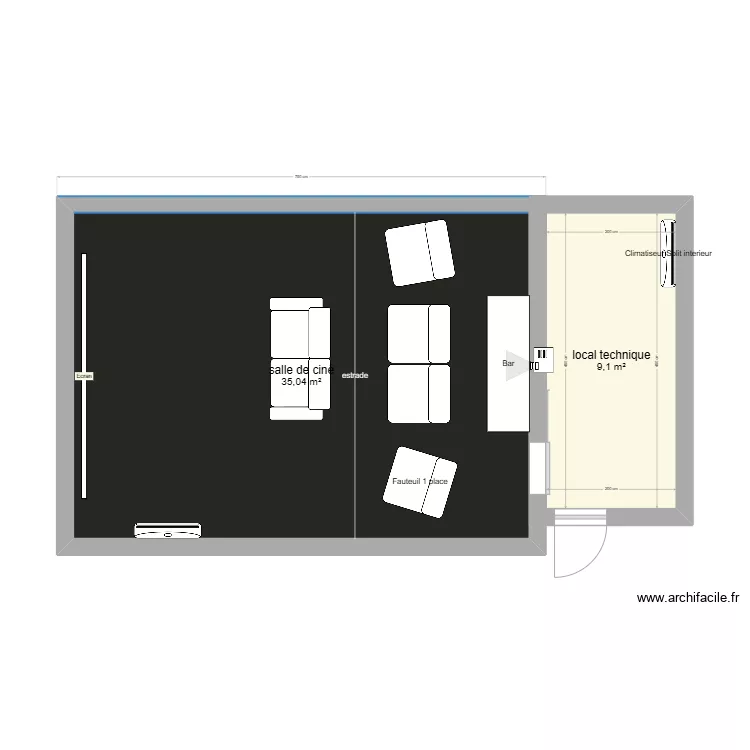 Salle de cin&eacute;ma perso. Plan de 