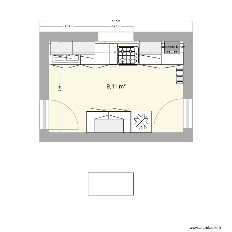 Cuisine TRELISSAC. Plan de 1  et 9 m²