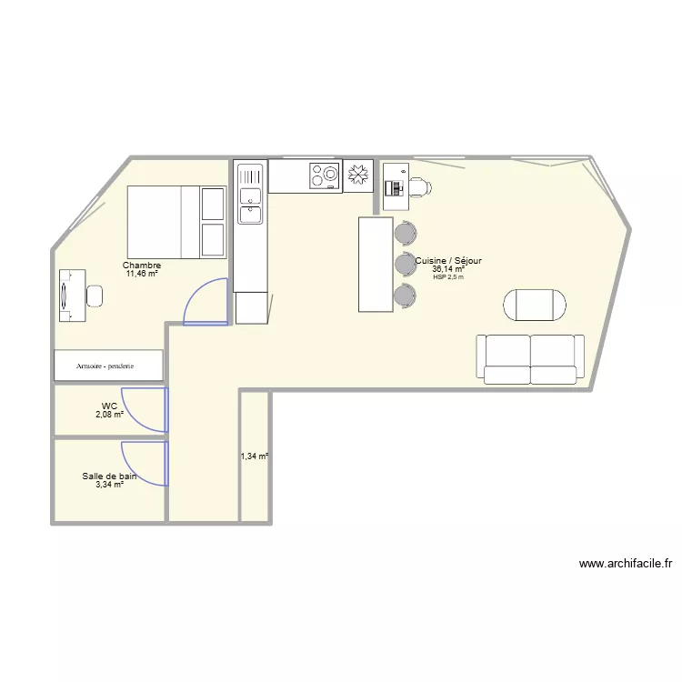 4 quai bir hakeim - après travaux. Plan de 5 et 54 m² 4 quai bir hakeim - après travaux. Plan de 5 et 54 m²