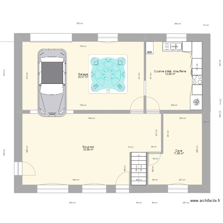 Sailly sous-sol. Plan de 4 pièces et 89 m2