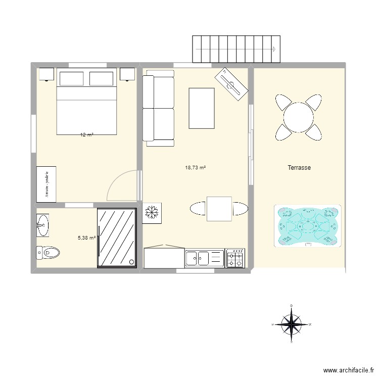 petite maison. Plan de 4 pièces et 52 m2