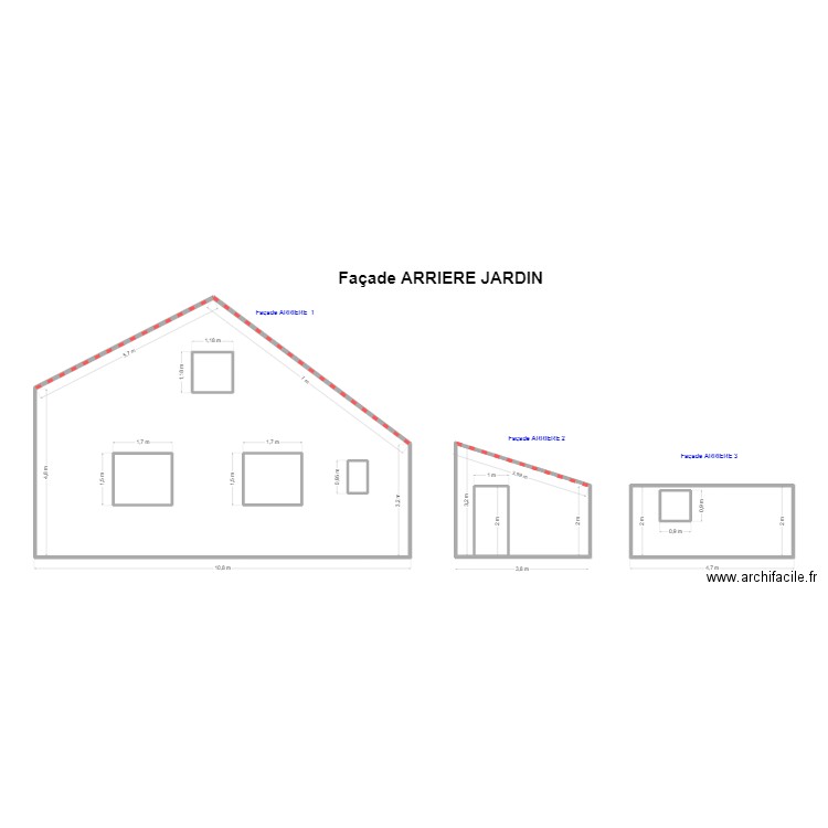 Façade ARRIERE JARDIN . Plan de 9 pièces et 89 m2