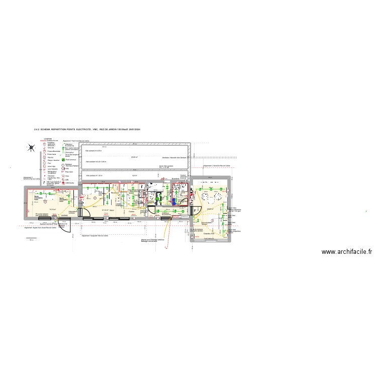 2.4.2 - SCHEMA ELECTRICITE  ET VMC REZ DE JARDIN 1/50 modifié 24/01/29. Plan de 6 pièces et 104 m2