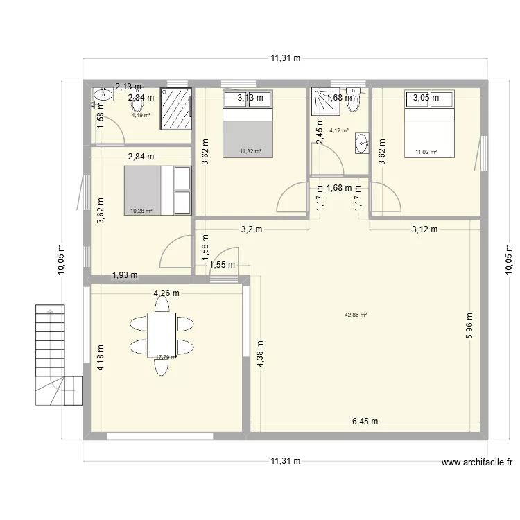 michon 3 RDC. Plan de 7  et 102 m²