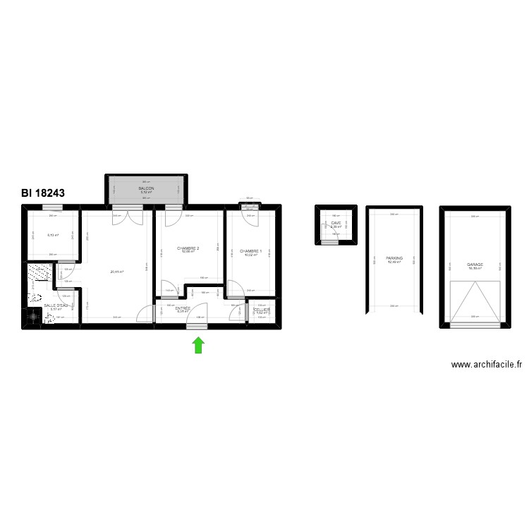 BI 18243. Plan de 13 pièces et 99 m2