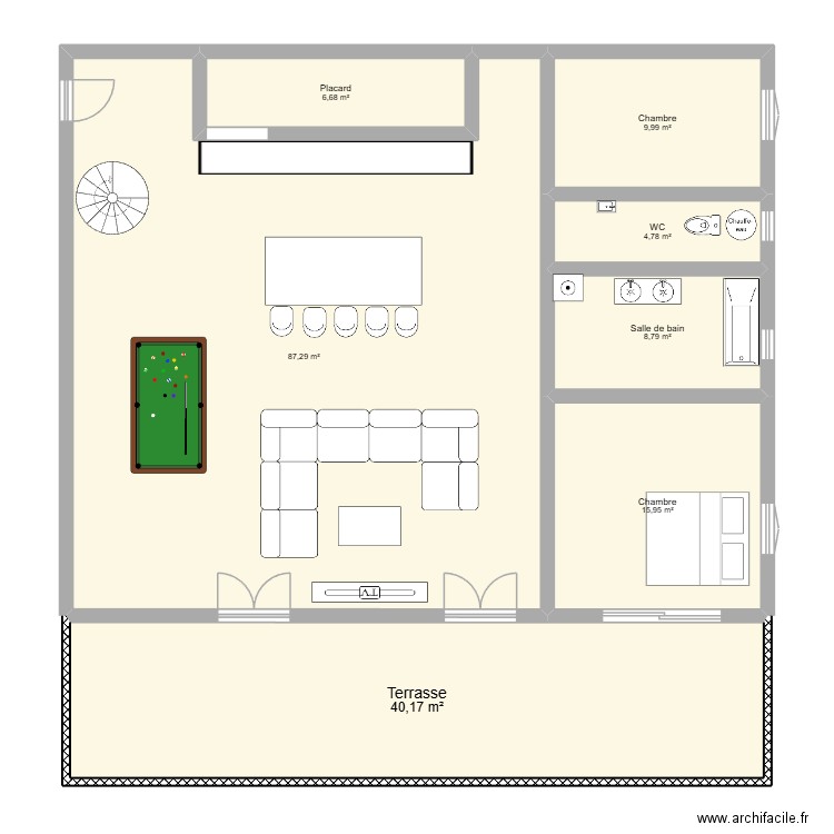 rdc1. Plan de 7 pièces et 174 m2