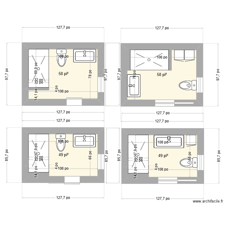 sdb floride. Plan de 4 pièces et 20 m2