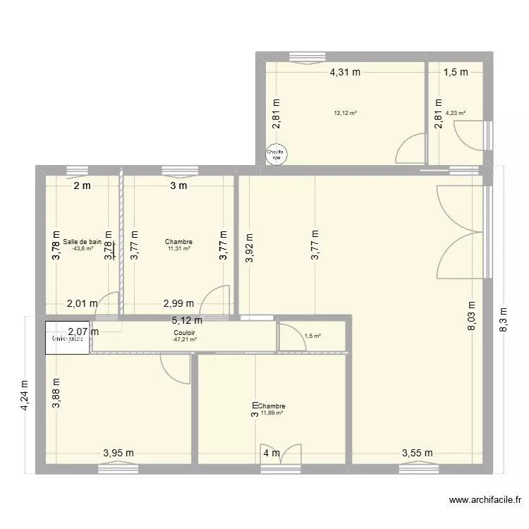 maison vierge. Plan de 7 pièces et 53 m²