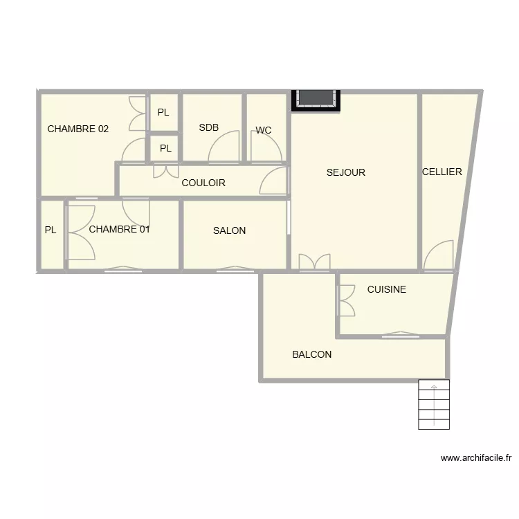 BRUNEL ETAGE. Plan de 14  et 60 m²