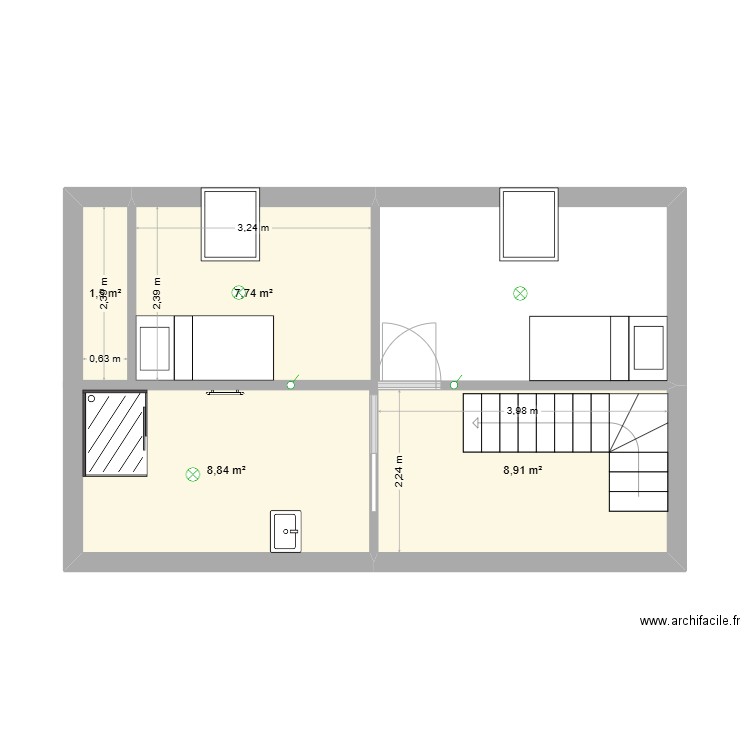 Projet Comble 3. Plan de 4 pièces et 27 m2