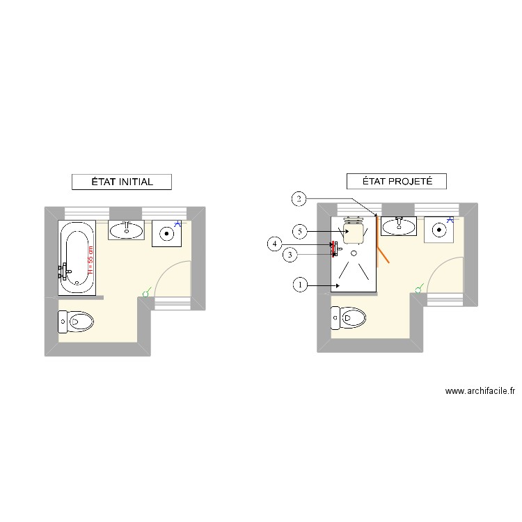 LEBOEUF. Plan de 2 pièces et 11 m2