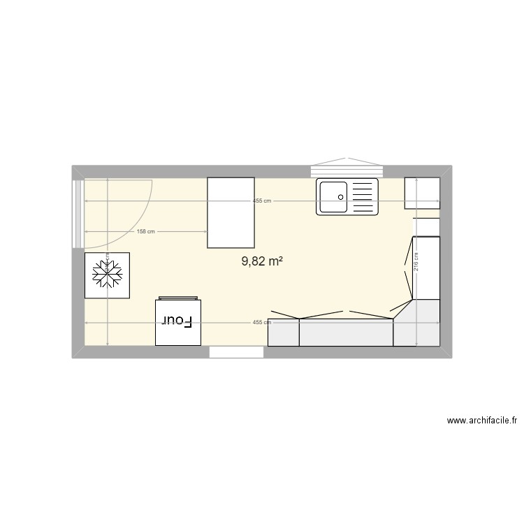 Cuisine Bollène. Plan de 1 pièce et 9 m2