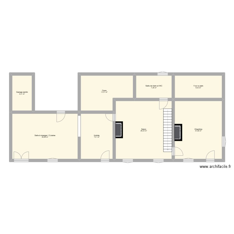 Maison Vou RDC. Plan de 8 pièces et 131 m2