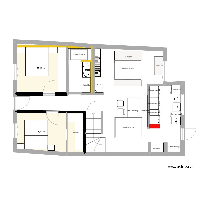 Maison 8 eme version plan. Plan de 3 pièces et 23 m2