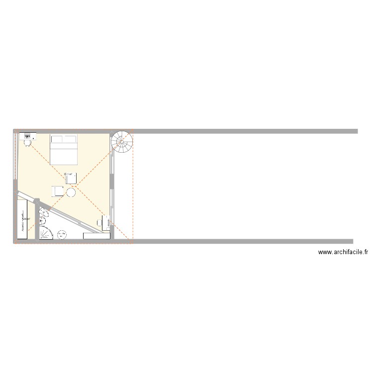 SAED Mezzanine. Plan de 2 pièces et 34 m2