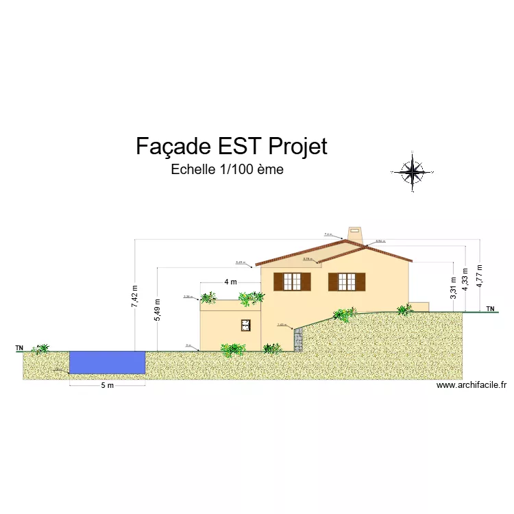 Facade EST cros d'amic projet. Plan de 