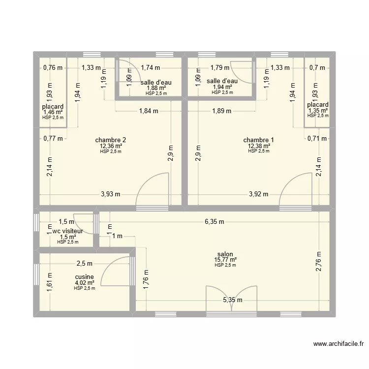 2 chambre salon. Plan de 