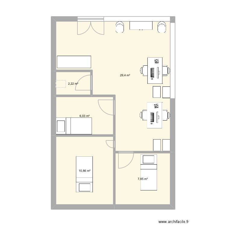 Local 1. Plan de 5 pièces et 56 m2