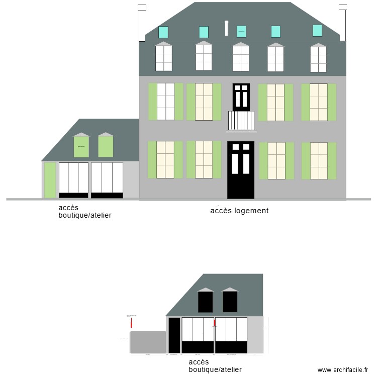 plan de la facade boutique. Plan de 1 pièce et 142 m2