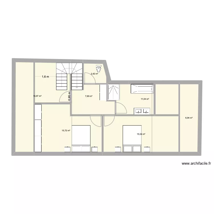 Etage 2 New Patou version Mika vPatou. Plan de 7  et 76 m²