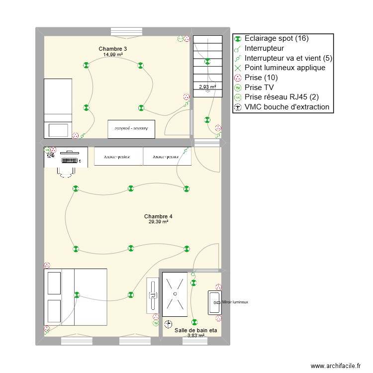 Rivera Eta. Plan de 4 pièces et 51 m2