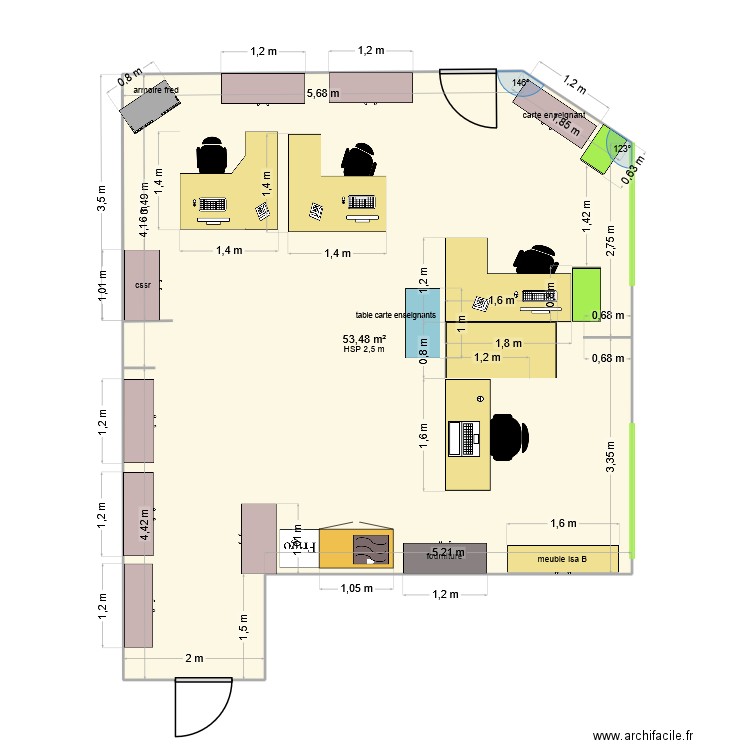 bureau préfecture. Plan de 1 pièce et 53 m2