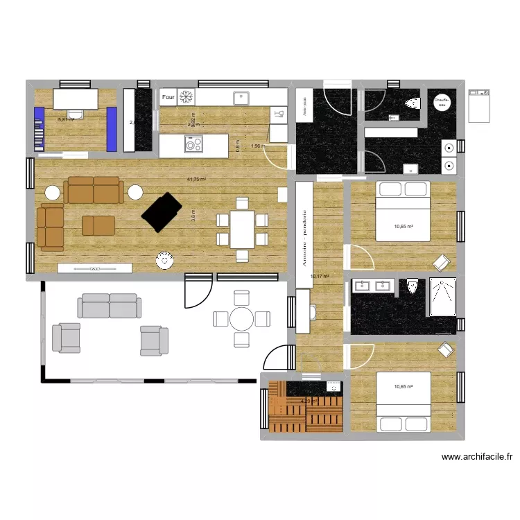 Bungalow L-Form 110 m2 - sep. Sauna. Plan de 11 Pièces et 106 m² Bungalow L-Form 110 m2 - sep. Sauna. Plan de 11 Pièces et 106 m²